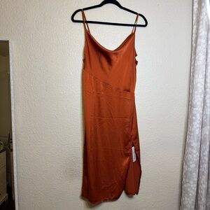 Split Thigh Cowl Neck Satin Cami Dress